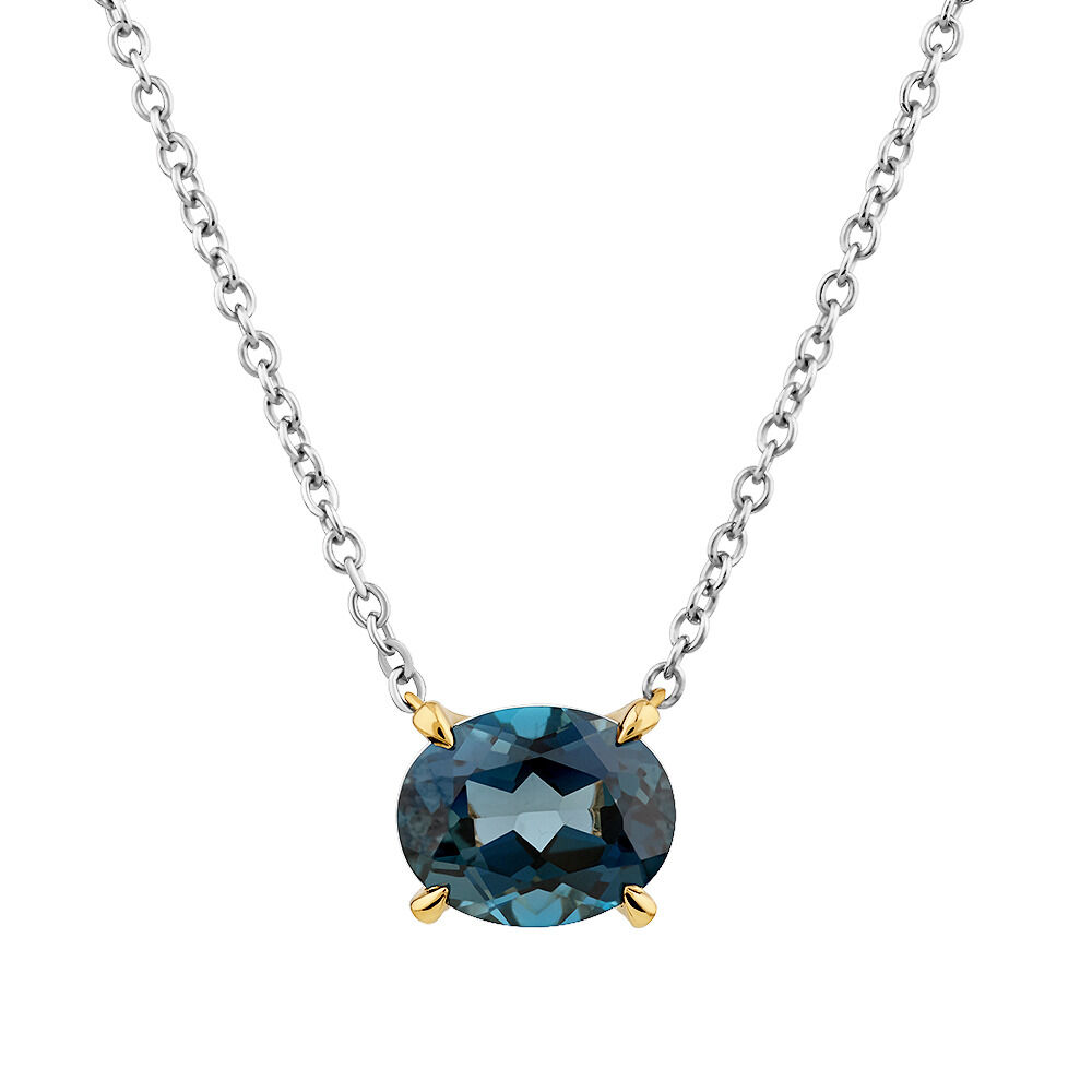 Necklace with London Blue Topaz in Sterling Silver and 10kt Yellow