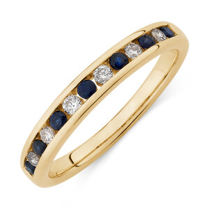 Ring with Sapphire & 0.15 Carat TW of Diamonds in 10kt Yellow Gold