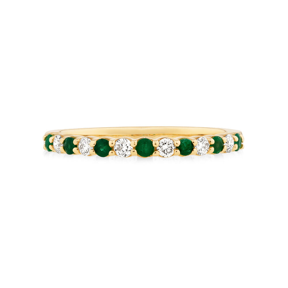 Stacker Ring with Emerald & 0.15 Carat TW of Diamonds in 10kt Yellow Gold