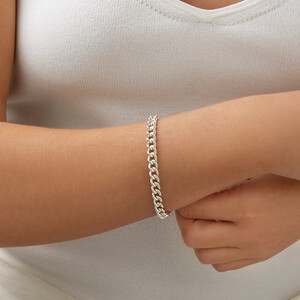 Bracelet à maillons gourmette de 21 cm en argent sterling, largeur de 6,5 à 7 mm