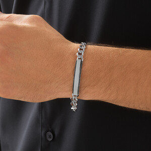 Bracelet gourmette en argent de 21 cm avec diamants noirs totalisant 0,33 ct pour homme