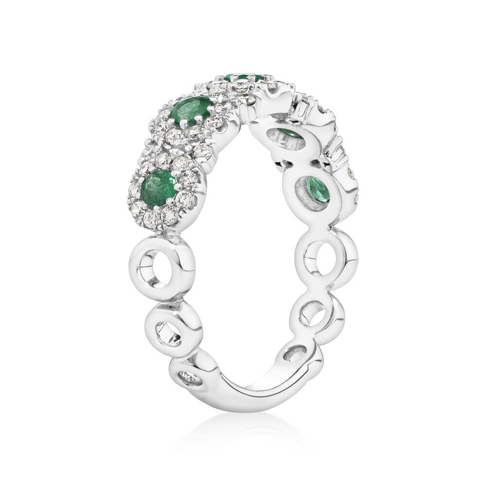 Bubble Ring with Emerald & 0.50 Carat TW of Diamonds in 14kt White Gold