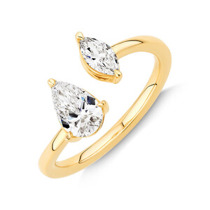 0.90 Carat TW Two Stone Pear and Marquise Shaped Laboratory-Grown Diamond Engagement Ring in 14kt Yellow Gold