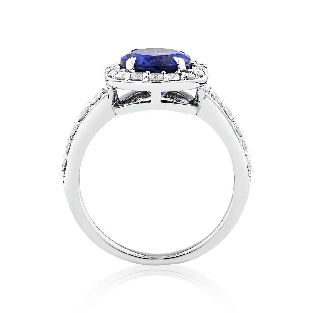 Oval Ring with Tanzanite & 0.76 Carat TW of Diamonds in 14kt White Gold