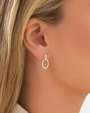 Round Bold Link Drop Earrings in 10kt Yellow Gold