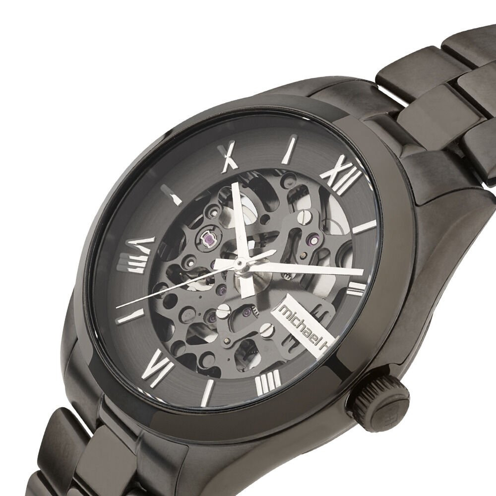 Automatic Skeleton Watch In Grey Tone Stainless Steel
