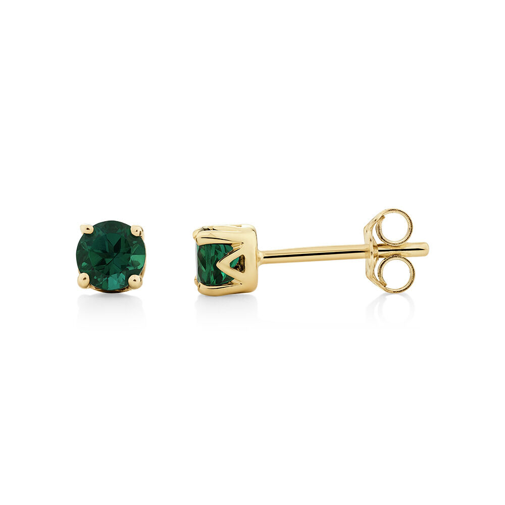 Stud Earrings with Laboratory Created Emerald in 10kt Yellow Gold