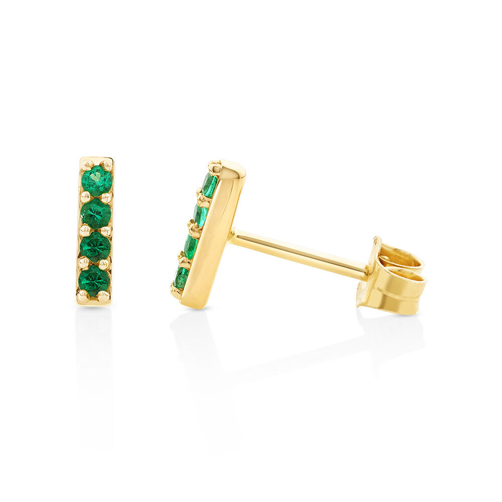 Bar Emerald Earrings in 10kt Yellow Gold