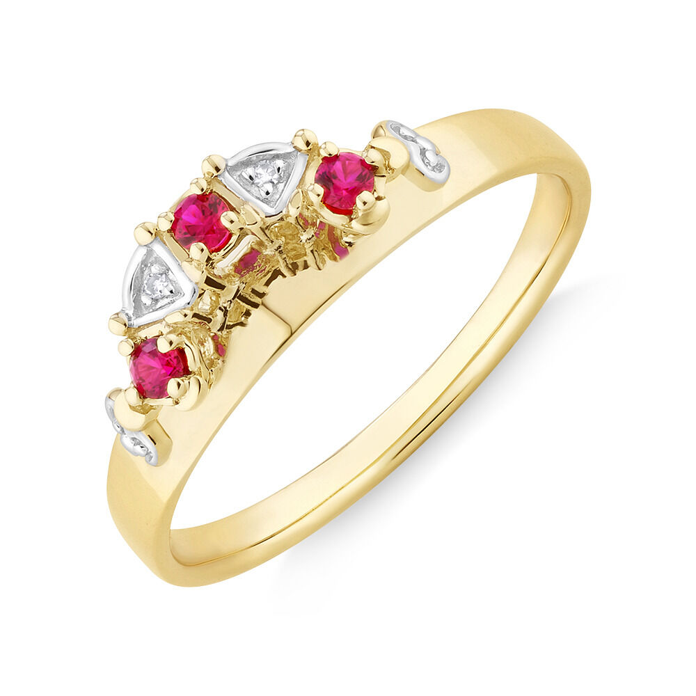 Ring with Laboratory Created Ruby & Natural Diamonds in 10kt Yellow Gold
