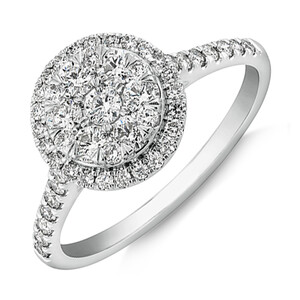 Cluster Halo Engagement Ring with 0.75 Carat TW of Diamonds in 10kt White Gold