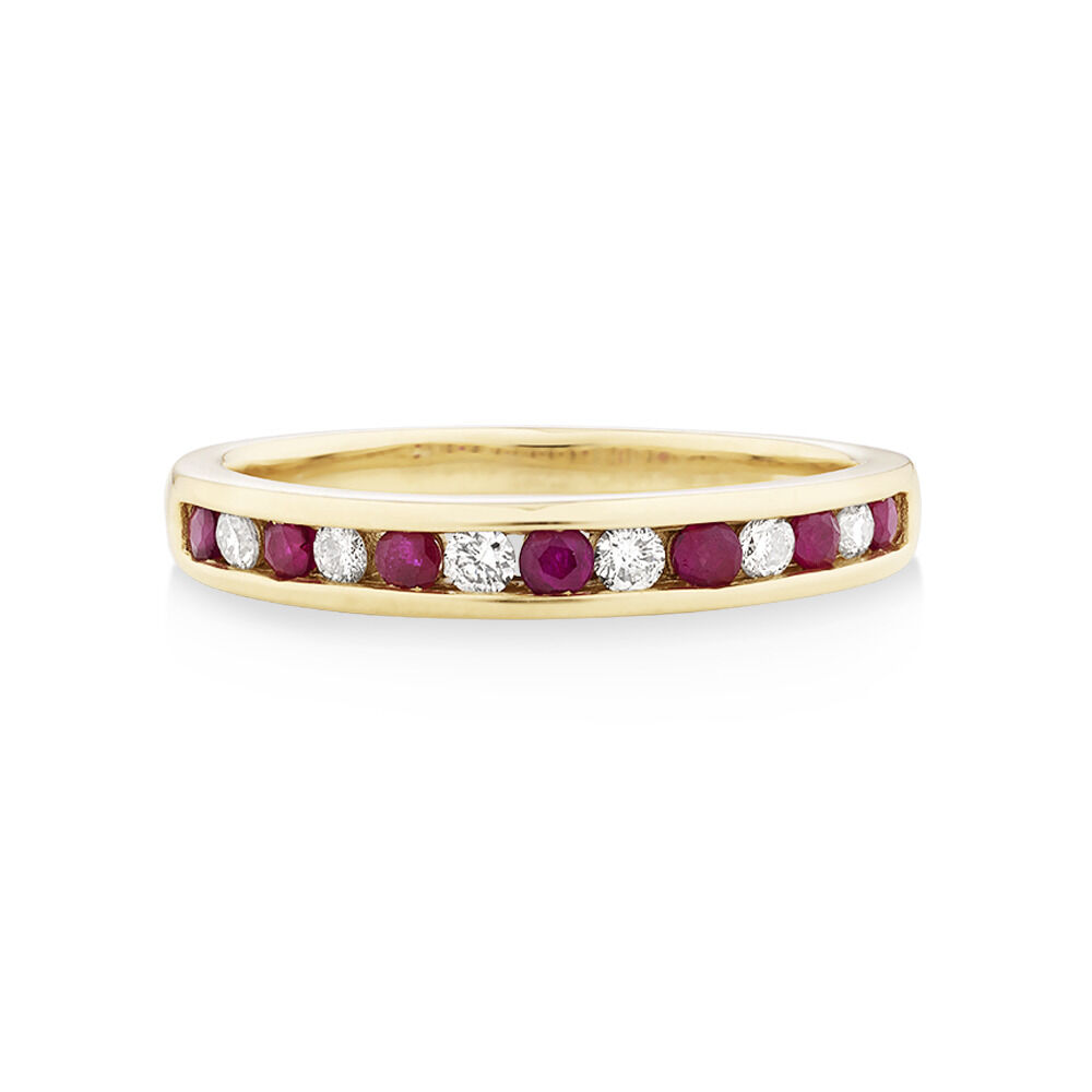 Ring with Ruby & 0.15 Carat TW of Diamonds in 10kt Yellow Gold