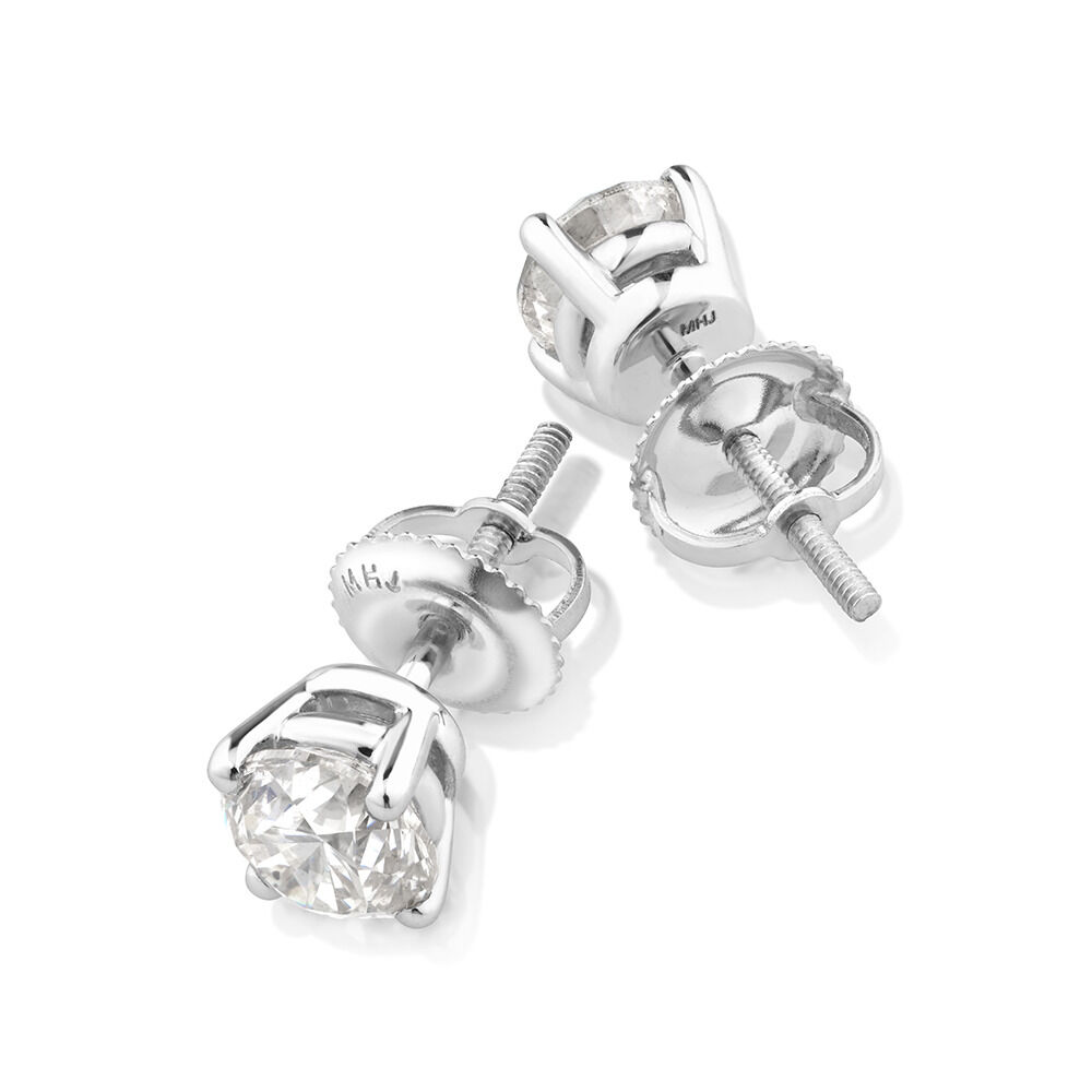 Boutons d'oreilles classiques en or blanc 14 K avec diamants totalisant 1,46 ct