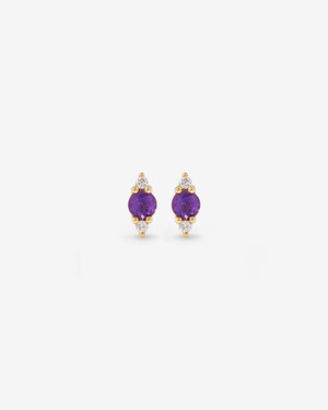 3 Stone Amethyst and Diamond Stud Earrings in 10kt Yellow Gold