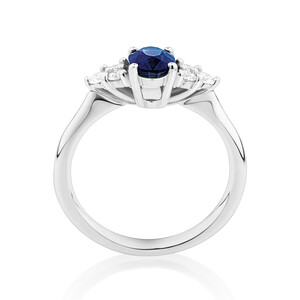 Ring With Blue Sapphire & Diamonds In 10kt White Gold