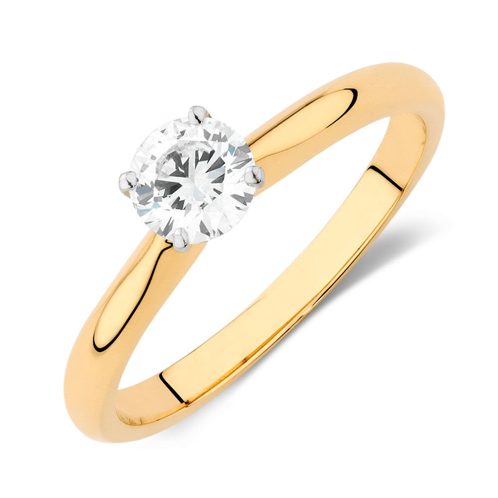 Bague de fiançailles en or jaune et blanc 14 K à diamant solitaire certifié totalisant 0,5 ct