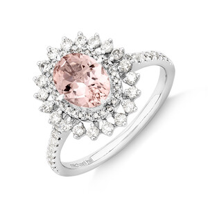 Morganite Lacy Halo Ring with .50TW of Diamonds in 10kt White Gold