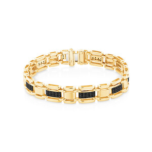 Bracelet de 21 cm en or jaune 10 K et rhodium noir à diamants noirs totalisant 0,43 ct