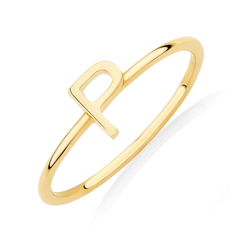 P Initial Ring in 10kt Yellow Gold