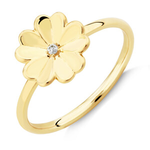 Flower Ring with Diamond in 10kt Yellow Gold