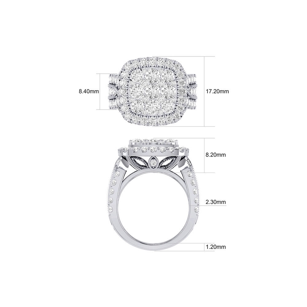 Cluster Halo Ring with 4 Carat TW of Diamonds in 10kt White Gold