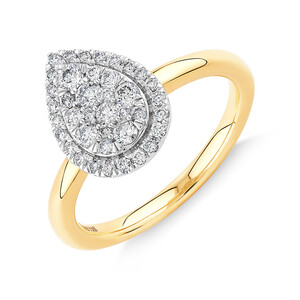 0.50 Carat TW Pear Shaped Diamond Cluster Ring in 14kt Yellow & White Gold