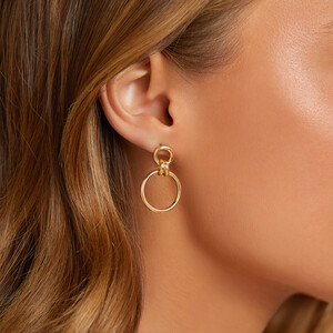 Boutons d'oreilles à pendants circulaires en or jaune 10 K