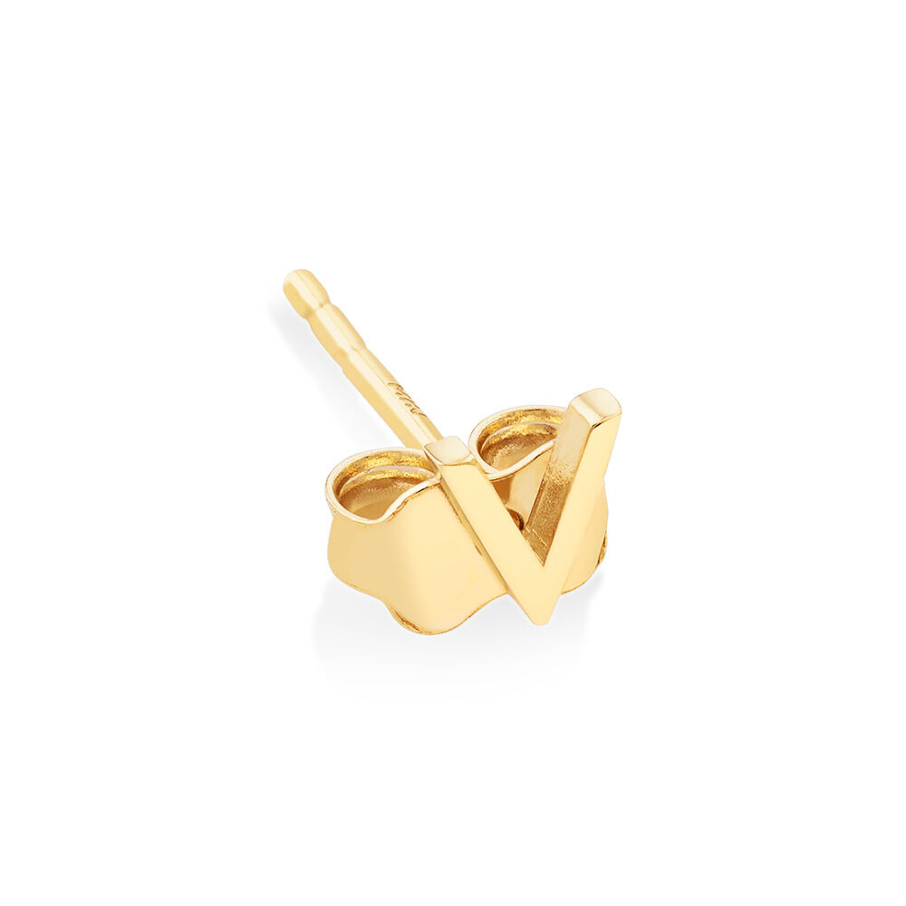 V Initial Single Stud Earring in 10kt Yellow Gold