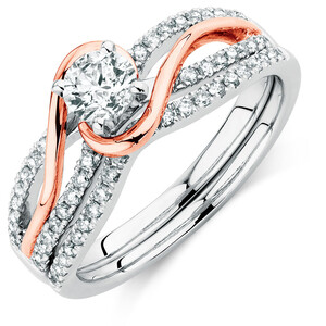 Bridal Set with 3/4 Carat TW of Diamonds in 14kt White & Rose Gold