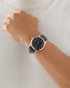 Men's Watch in Stainless Steel & Black Leather