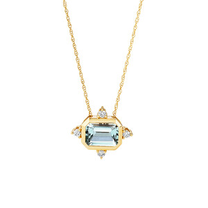 Bezel Pendant with Aquamarine & Diamonds in 10kt Yellow Gold