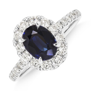 Halo Ring with Sapphire & 0.80 Carat TW of Diamonds in 14kt White Gold