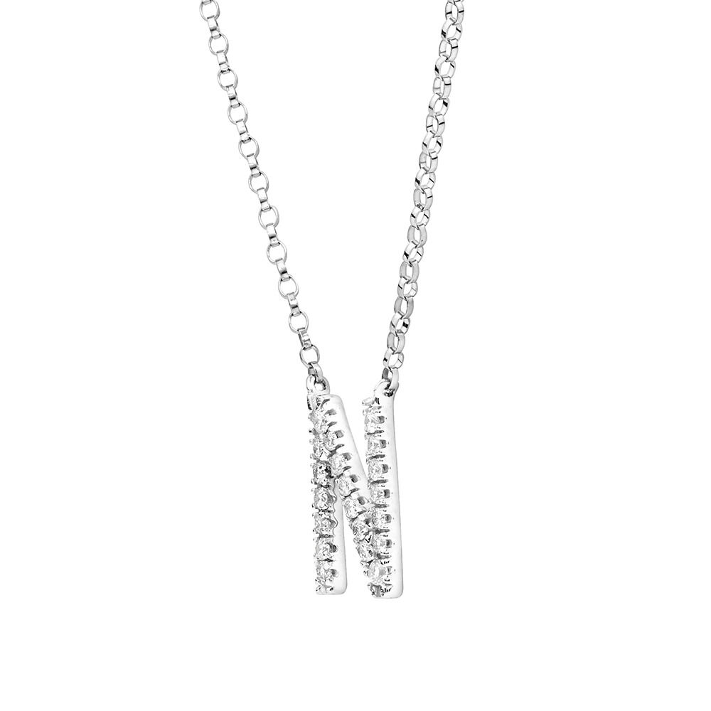 N Initial Necklace with 0.10 Carat TW of Diamonds in 10kt White Gold
