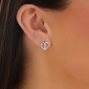 Boucles d'oreilles cœur et infini en argent sterling avec diamants totalisant 0,12 ct