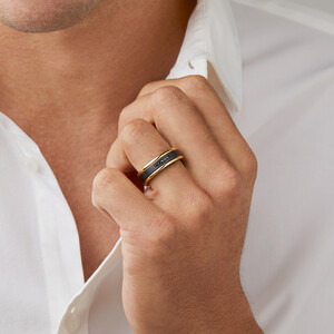 7mm Ring with Enhanced Black Diamonds in 10kt Yellow Gold & Black Titanium
