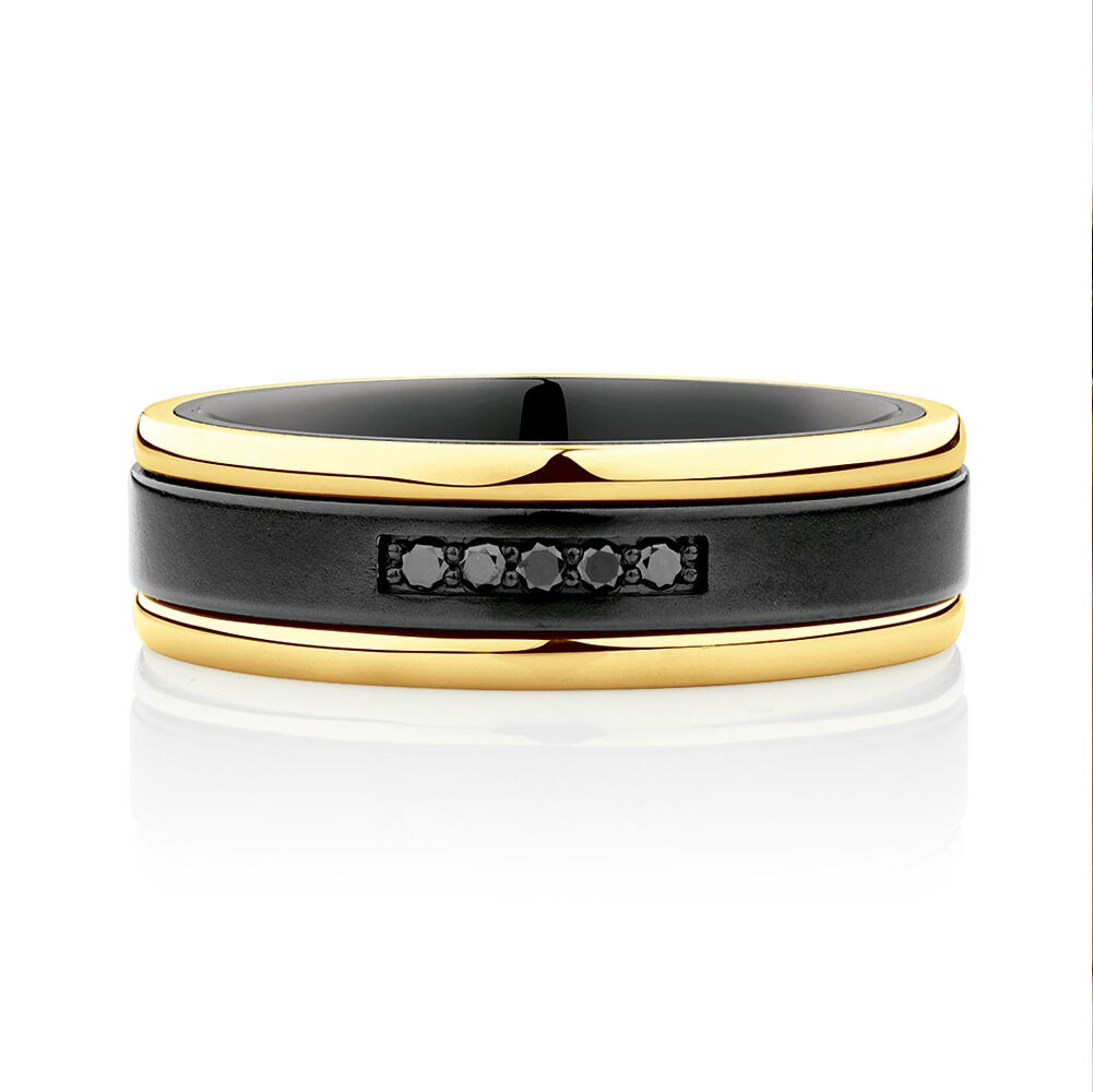 7mm Ring with Enhanced Black Diamonds in 10kt Yellow Gold & Black Titanium