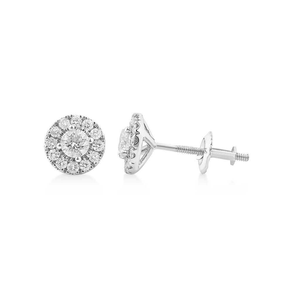 Dainty Halo Earrings with 0.50 Carat TW of Diamonds in 14kt White Gold