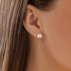 Stud Earrings with 7mm Button Cultured Freshwater Pearl in 10kt Yellow Gold