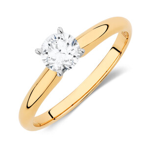 Bague de fiançailles Evermore en or jaune et blanc 14 K à diamant solitaire totalisant 0,50 ct