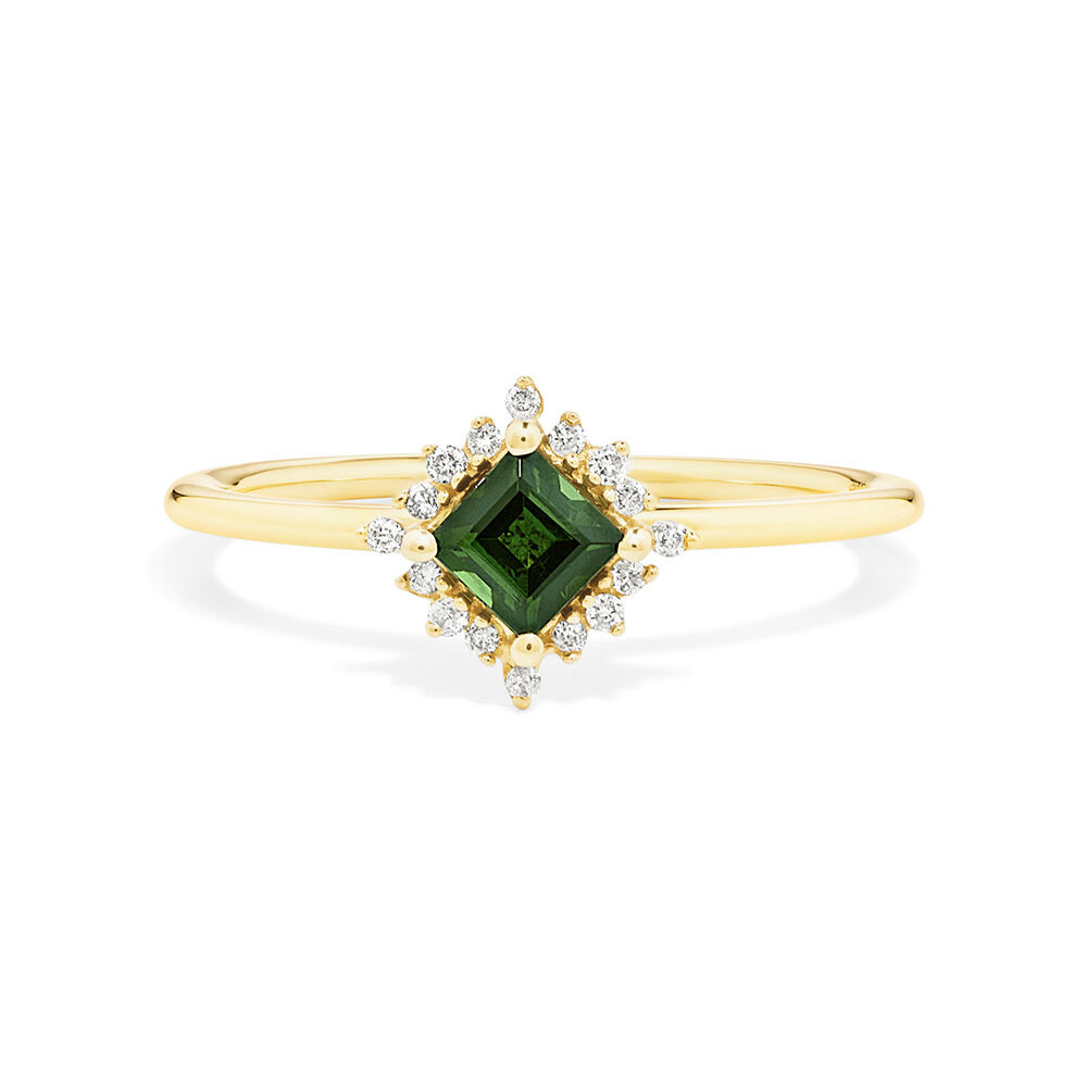 Ring with Green Tourmaline & Diamonds in 10kt Yellow Gold