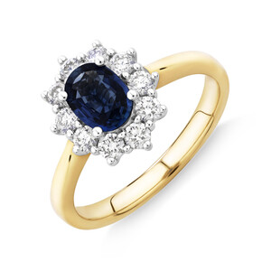 Ring with Sapphire & 1/2 Carat TW of Diamonds in 14kt Yellow & White Gold