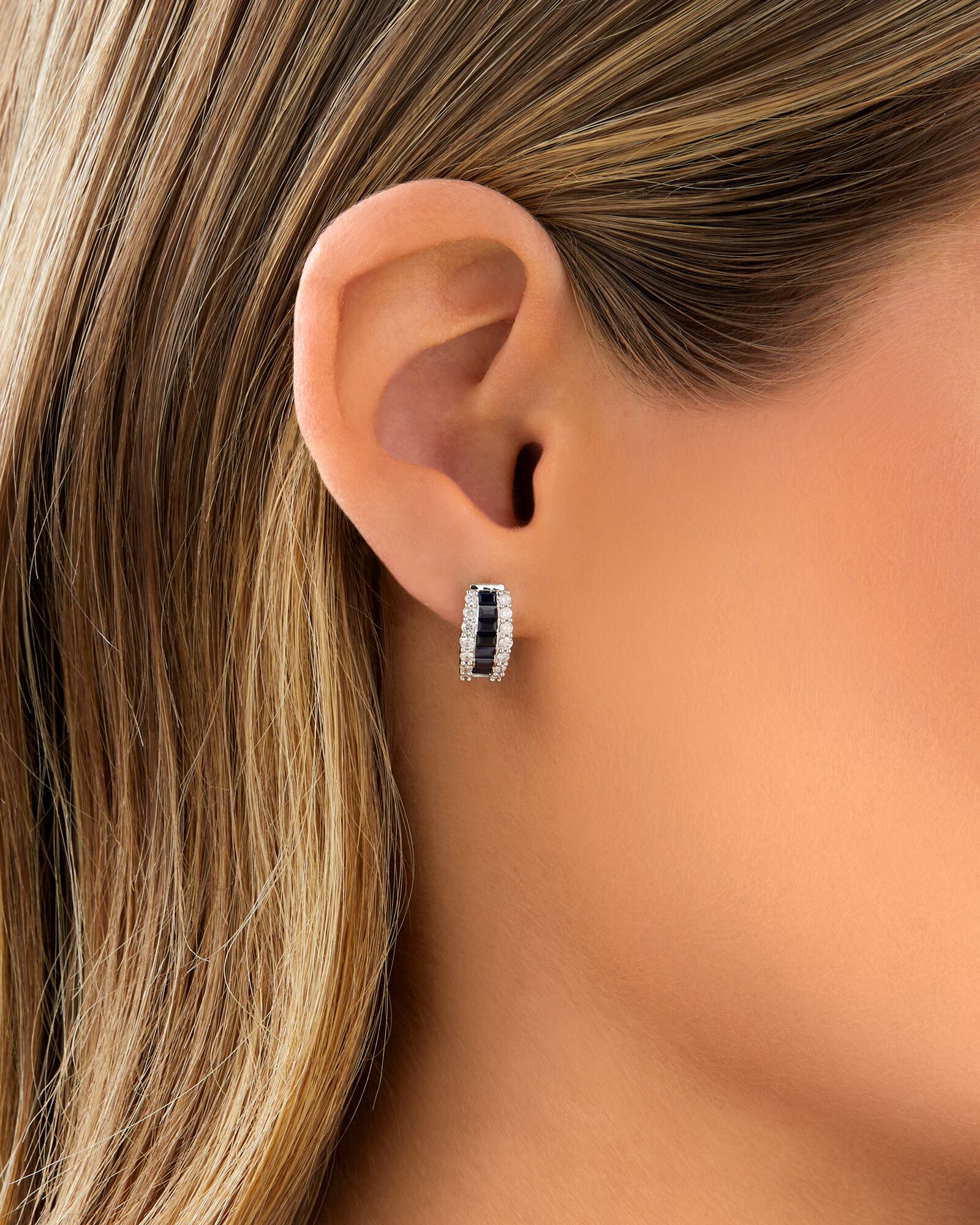 Huggie Earrings with Sapphire 0.43 Carat TW of Diamonds In 10kt White Gold