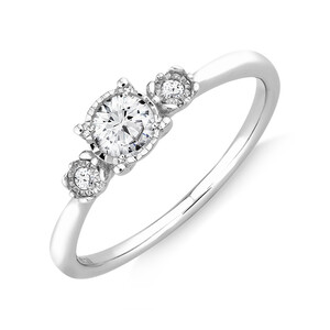 Evermore Three Stone Engagement Ring with 0.33 Carat TW of Diamonds in White Gold