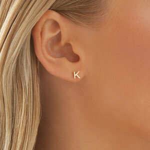 K Initial Single Stud Earring in 10kt Yellow Gold
