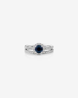 Halo Bridal Set with Sapphire & 0.54 Carat TW of Diamonds in 14kt White Gold