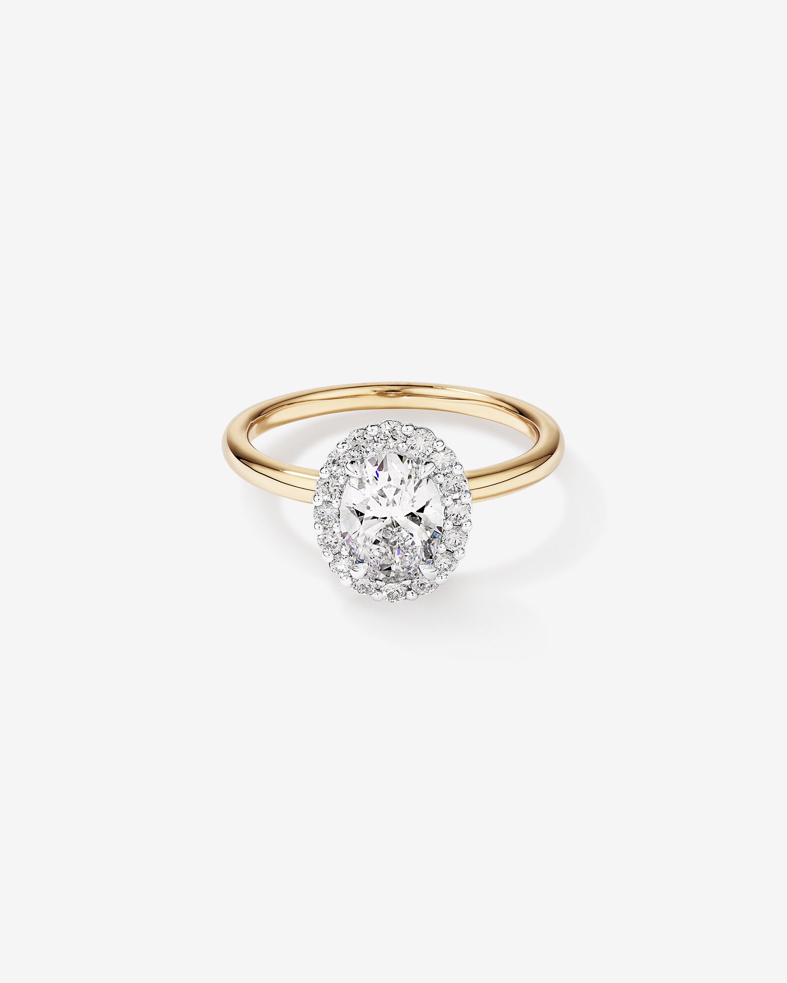 1.46 Carat TW Oval Cut Laboratory Grown Diamond Halo Engagement Ring in 14kt Yellow and White Gold