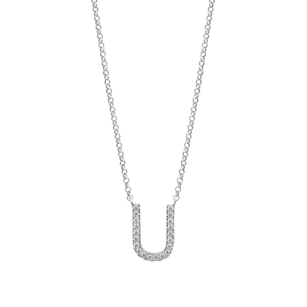 U Initial Necklace with 0.10 Carat TW of Diamonds in 10kt White Gold