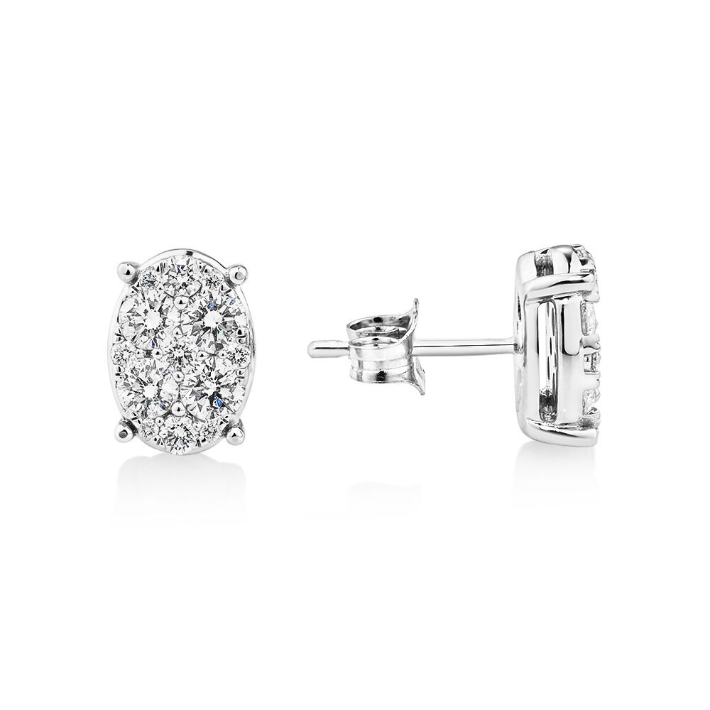 Oval Cluster Earrings with 1.0 Carat TW of Diamonds in 10kt White Gold