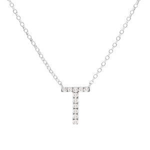 T Initial Necklace with 0.10 Carat TW of Diamonds in 10kt White Gold