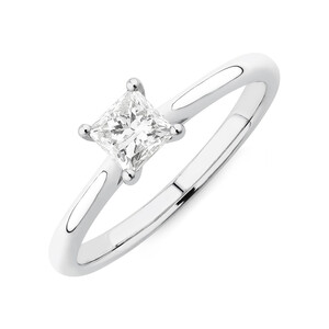 Evermore Certified Solitaire Engagement Ring with a 0.50 Carat TW Princess Cut Diamond in 14kt White Gold