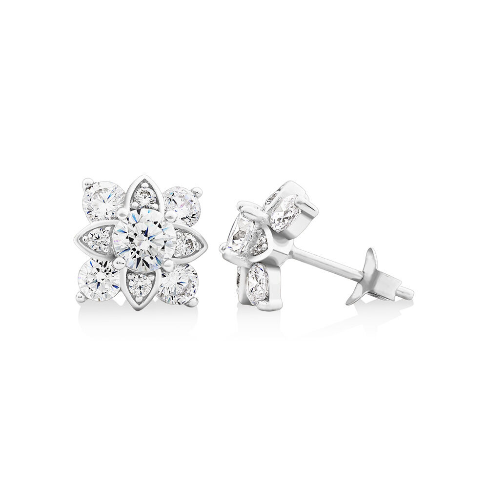 Stud Earrings with Cubic Zirconia in Sterling Silver